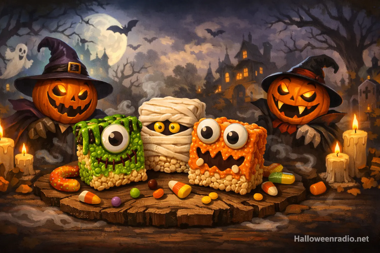 Spooktacular rice cereal monster bars for halloween